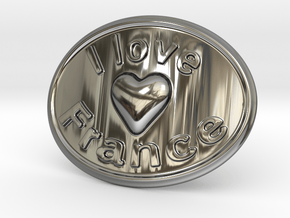 I Love France Belt Buckle in Fine Detail Polished Silver