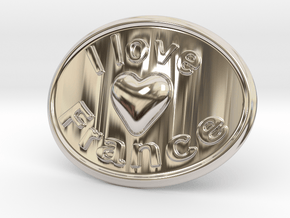 I Love France Belt Buckle in Platinum