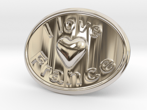 I Love France Belt Buckle in Rhodium Plated Brass