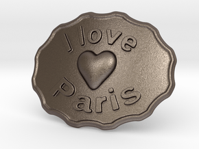 I Love Paris Belt Buckle in Polished Bronzed Silver Steel