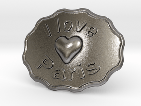 I Love Paris Belt Buckle in Polished Nickel Steel