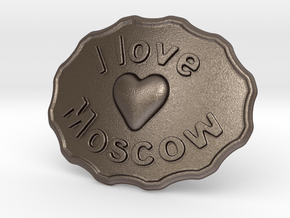 I Love Moscow Belt Buckle in Polished Bronzed Silver Steel