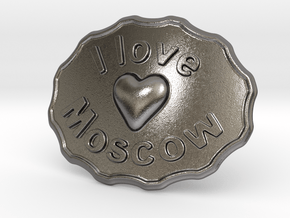 I Love Moscow Belt Buckle in Polished Nickel Steel