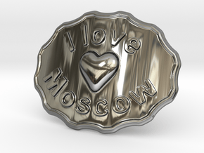I Love Moscow Belt Buckle in Fine Detail Polished Silver