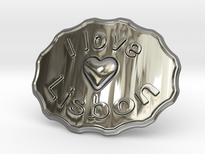 I Love Lisbon Belt Buckle in Fine Detail Polished Silver