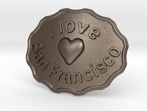 I Love San Francisco Belt Buckle in Polished Bronzed Silver Steel