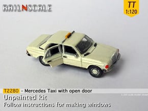 Mercedes-Benz W123 Taxi w/ open door (TT 1:120) in Tan Fine Detail Plastic