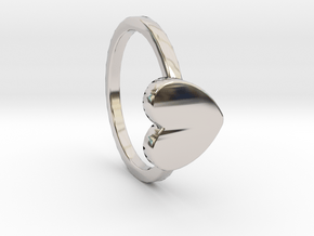 Heart Ring Size 6 in Rhodium Plated Brass