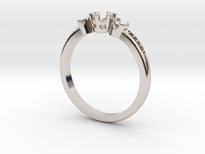 Prong 3 Stone Band Size 6a in Rhodium Plated Brass