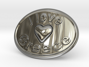 I Love Greece Belt Buckle in Fine Detail Polished Silver