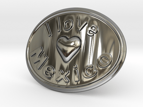 I Love Mexico Belt Buckle in Fine Detail Polished Silver