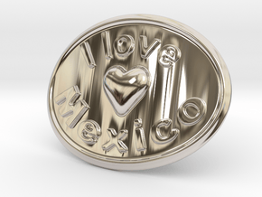 I Love Mexico Belt Buckle in Rhodium Plated Brass