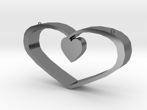 Heart Pendant - Large in Fine Detail Polished Silver