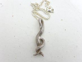 C. elegans Nematode Worm Pendant  in Polished Bronzed Silver Steel