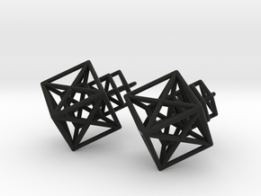 Entangled Hypercube Dangle Earring in Black Natural Versatile Plastic: Medium