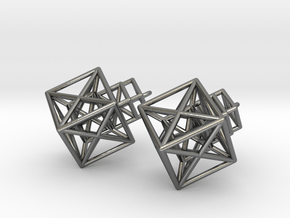 Entangled Hypercube Dangle Earring in Polished Silver: Medium