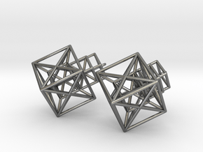 Entangled Hypercube Dangle Earring in Polished Silver: Large