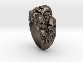 Skull Biker ring RS005000002 in Polished Bronzed Silver Steel: 6 / 51.5