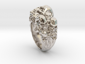 Skull Biker ring RS005000002 in Rhodium Plated Brass: 6 / 51.5
