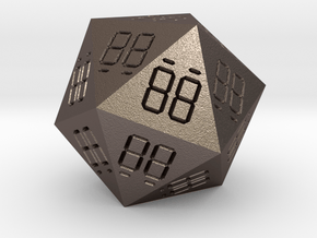 7 Segment Style D20 Die in Polished Bronzed Silver Steel