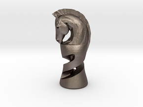 Chess Knight in Polished Bronzed Silver Steel: Medium