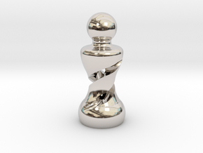 Chess Pawn Double Helix in Rhodium Plated Brass: Medium