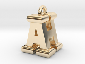 3D-Initial-AH in 14k Gold Plated Brass