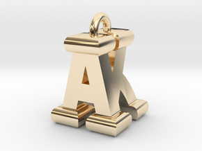 3D-Initial-AK in 14k Gold Plated Brass