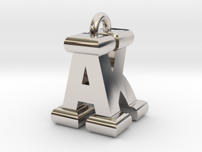 3D-Initial-AK in Rhodium Plated Brass