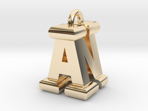 3D-Initial-AN in 14k Gold Plated Brass