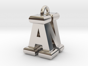 3D-Initial-AN in Rhodium Plated Brass