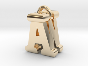 3D-Initial-AW in 14k Gold Plated Brass