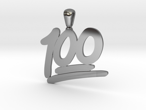 100 Emoji Pendant  in Fine Detail Polished Silver