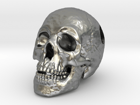 Human Skull Pendant - Skull Bead in Natural Silver