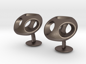 TriCufflinks in Polished Bronzed Silver Steel
