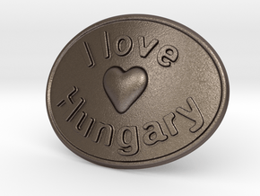 I Love Hungary Belt Buckle in Polished Bronzed Silver Steel