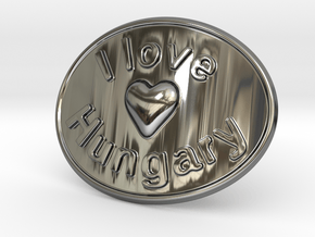 I Love Hungary Belt Buckle in Fine Detail Polished Silver