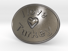 I Love Turkey Belt Buckle in Polished Nickel Steel