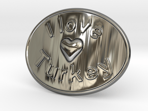 I Love Turkey Belt Buckle in Fine Detail Polished Silver