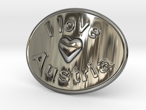 I Love Austria Belt Buckle in Fine Detail Polished Silver