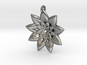 Fractal Flower Pendant V in Natural Silver