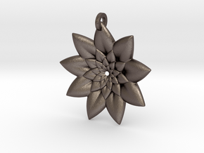 Fractal Flower Pendant V in Polished Bronzed Silver Steel