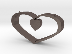 Heart Pendant - Small in Polished Bronzed Silver Steel