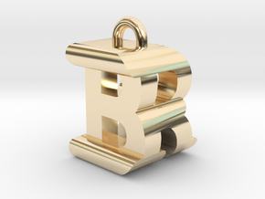 3D-Initial-BR in 14k Gold Plated Brass