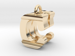 3D-Initial-CM in 14k Gold Plated Brass