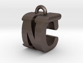 3D-Initial-CN in Polished Bronzed Silver Steel