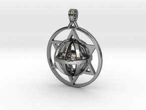 Ball In Star Of David pendant in Fine Detail Polished Silver