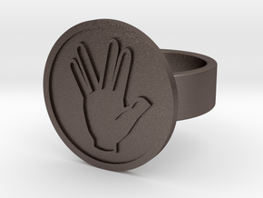 Vulcan Salute Ring in Polished Bronzed Silver Steel: 8 / 56.75