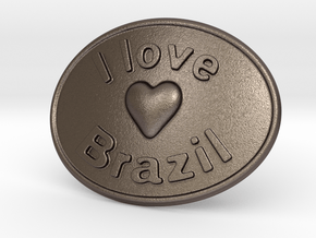 I Love Brazil Belt Buckle in Polished Bronzed Silver Steel
