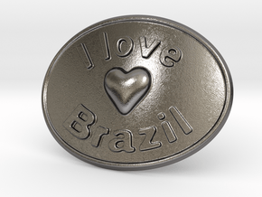 I Love Brazil Belt Buckle in Polished Nickel Steel